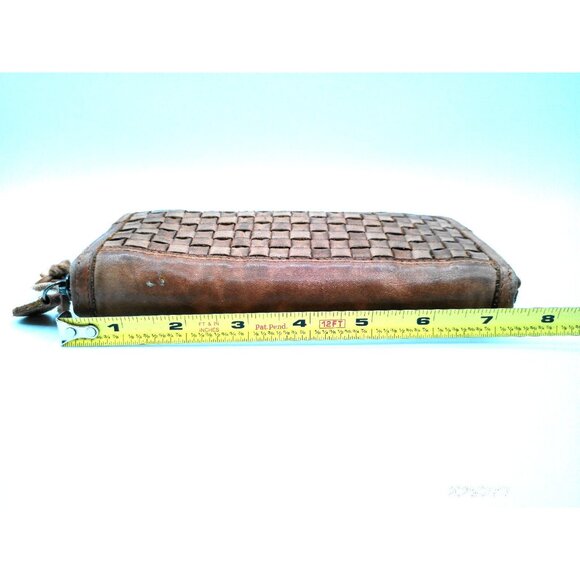 ZOA Wallet Cards Coin Purse Genuine Brown Leather Woven Design Zip Around Clutch - Picture 11 of 11